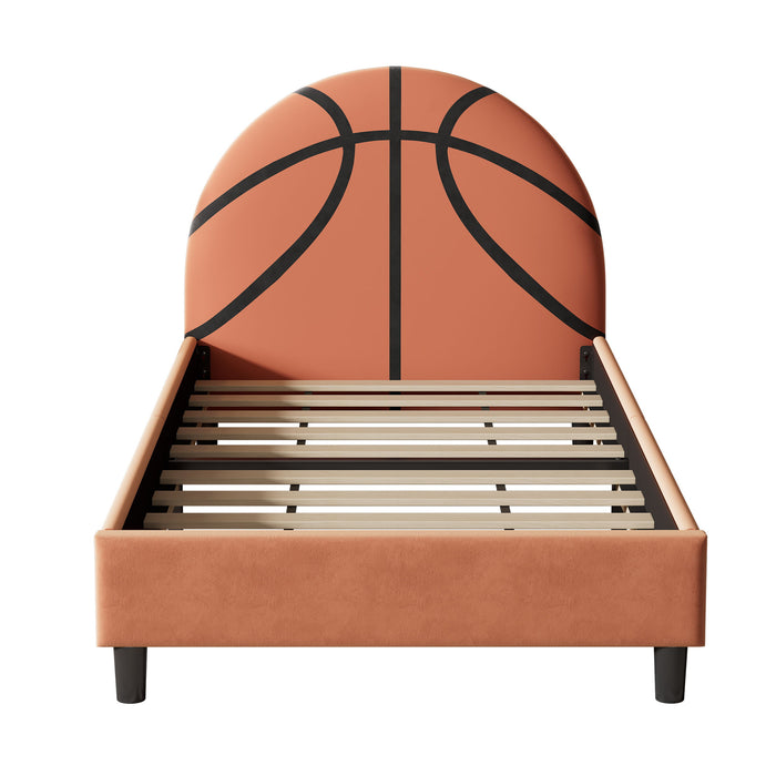 Basketball Design Upholstered Twin Platform Bed Sport Style Bed For Boys & Girls, Teens - Orange