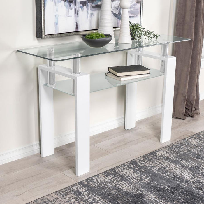 Dyer - Rectangular Glass Top Sofa Table With Shelf - White