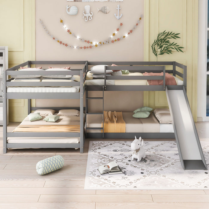 L-Shaped Bunk Bed With Slide And Short Ladder