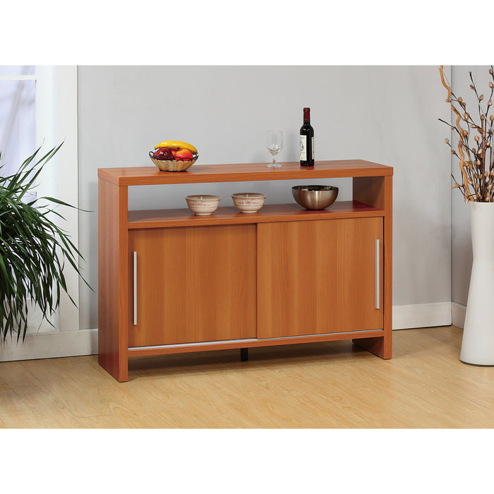 Sideboard Buffet Entry Cabinet Sliding Doors Metal Bar Handles Four Shelves - Light Cherry