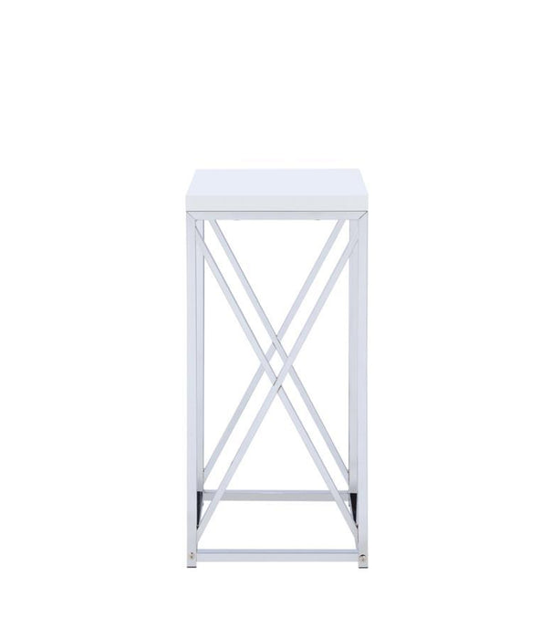 Accent Table With X-cross Glossy White And Chrome