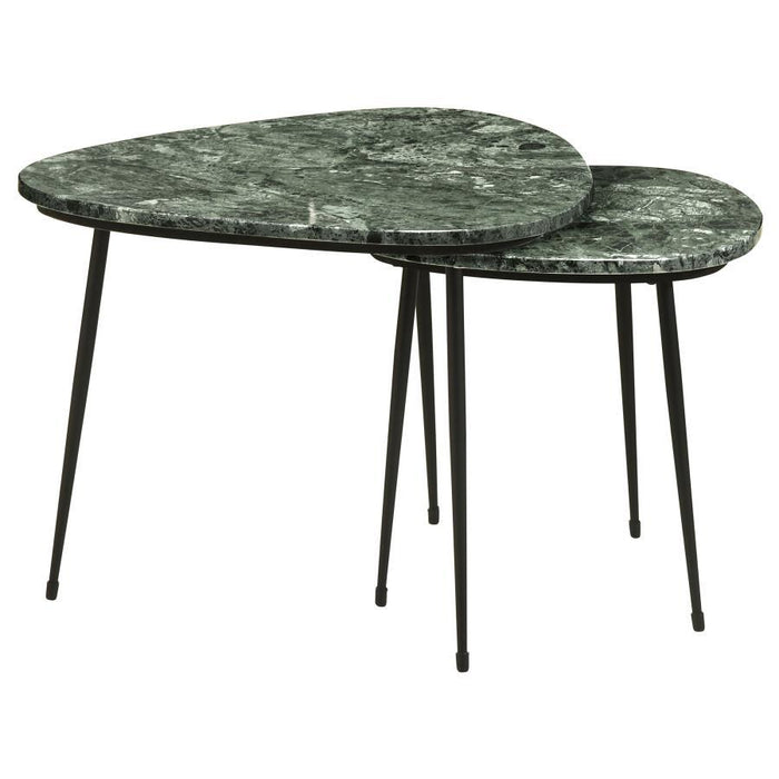 Tobias - 2 Piece Triangular Marble Top Nesting Table - Green And Black