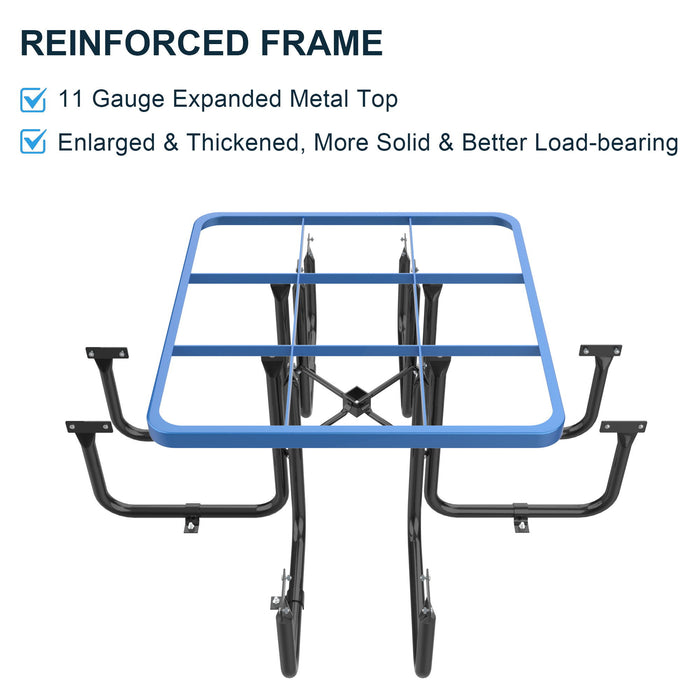 Square Outdoor Steel Picnic Table, With Umbrella Pole - Blue