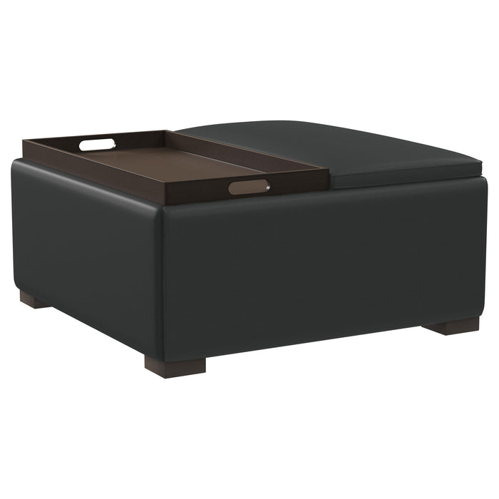 Paris - Multifunctional Upholstered Storage Ottoman With Utility Tray - Black