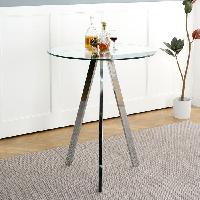 Stylish PU Fabric Design, Electroplated Metal Legs, Round Tempered Glass Table Top, Bar Chair Cover, Suitable For Bars, Restaurants, Bedroom Bar Chairs With Chrome Legs