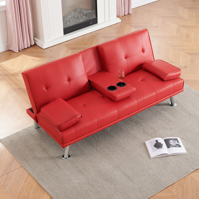 Leather Multifunctional Double Folding Sofa Bed For Office With Coffee Table