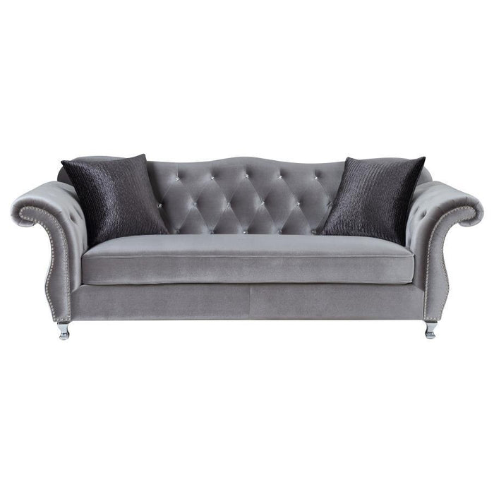 Silver - Frostine Button Tufted Sofa Silver