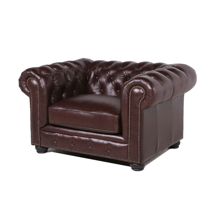 Traditional Tufted Leather Chesterfield Nailhead Chair - Chocolate