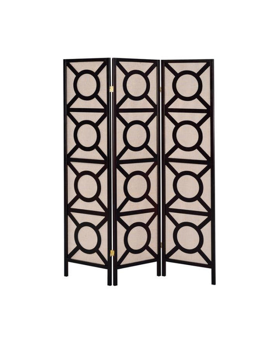 3-panel Geometric Folding Screen Tan And Cappuccino