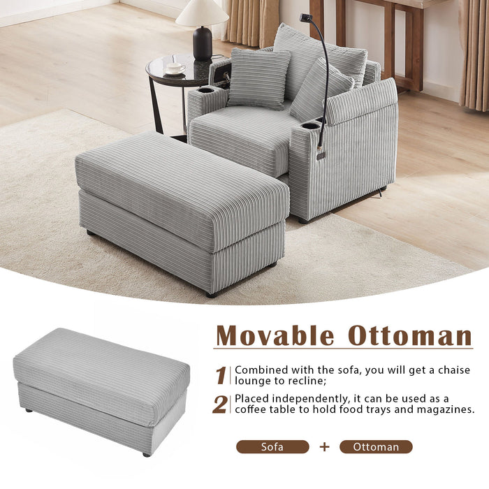 Modern Style Loveseat Sofa Sectional Sofa Couch With Storage Space, A Movable Ottoman, Two USB Ports, Two Cup Holders, A Phone Holder For Living Room