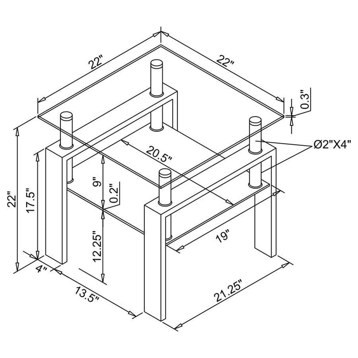 Dyer - Tempered Glass End Table With Shelf - Black