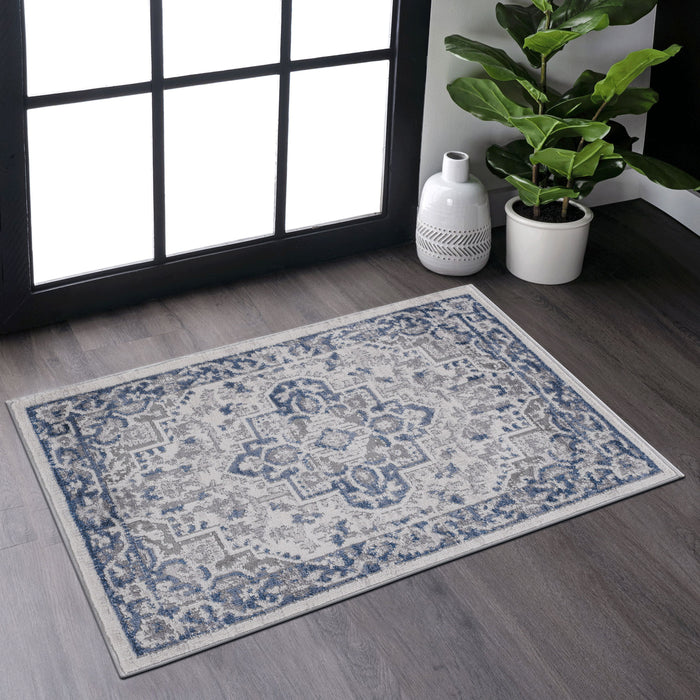 Marfi - 2' x 3' Oriental Non-Shedding Living Room Bedroom Dining Home Office Stylish And Stain Resistant Area Rug - Blue / Gray