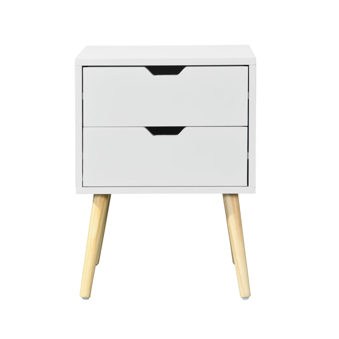 Side Table With 2 Drawer, Mid-Century Modern Storage Cabinet For Bedroom - White