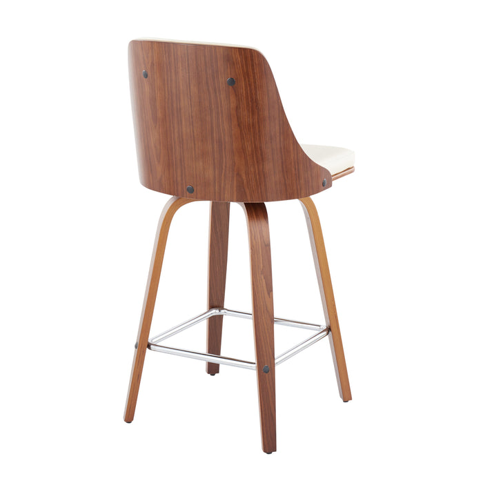 Gianna - Mid Century Modern Fixed Height Counter Stool With Swivel With Square Footrest (Set of 2)