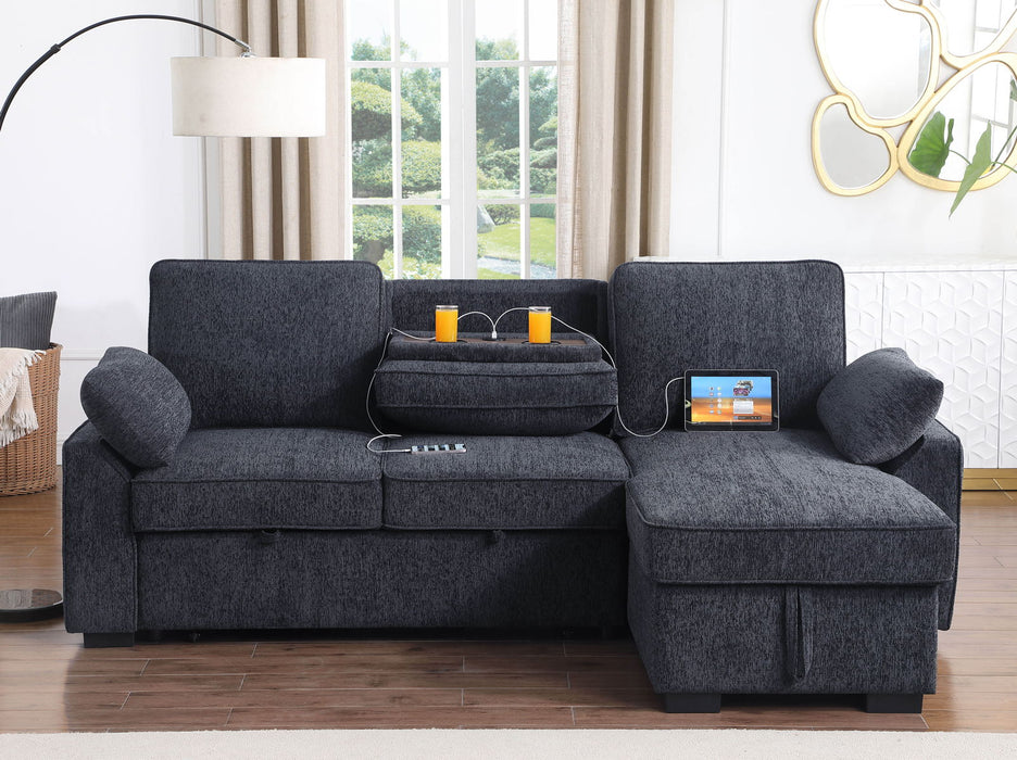 Mackenzie - Chenille Fabric Reversible Sleeper Sectional With Right-Facing Storage Chaise - Dark Gray