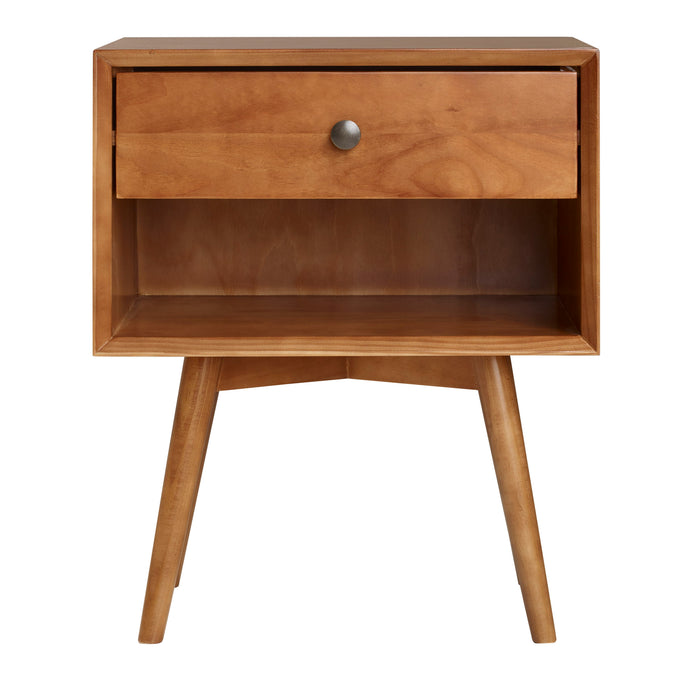 Mid-Century Modern Single Drawer Solid Wood Nightstand