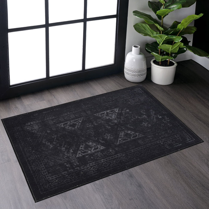 2' x 3' Machine Washable Area Rugs, Low-Pile, Non-Slip, Non-Shedding, Foldable, Kid & Pet Friendly Area Rugs For Living Room, Bedroom, Kitchen, Dining Room Rug, Perfect Gift - Black / Gray