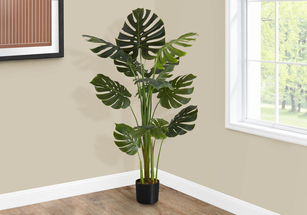 Artificial Plant, 55" Tall, Monstera Tree, Indoor, Faux, Fake, Floor, Greenery, Potted, Real Touch, Decorative - Green / Black