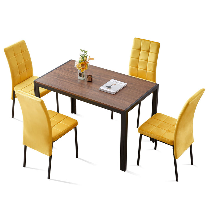 5 Piece Dining Set Including Velvet High Back Nordic Dining Chair & Creative Design Dining Table