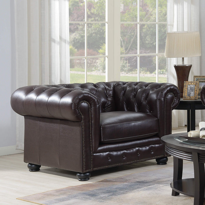 Traditional Tufted Leather Chesterfield Nailhead Chair - Chocolate