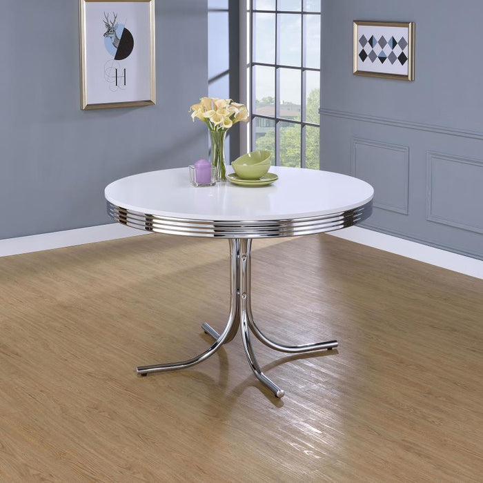 Retro Collection - Retro Round Dining Table Glossy White And Chrome