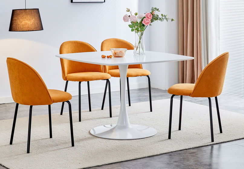 5 Pieces Dining Set, Table Metal Leg Mid-Century Dining Table For 4 - 6 People With MDF Table Top, Pedestal Dining Table, End Table Leisure Coffee Table - Burnt Orange