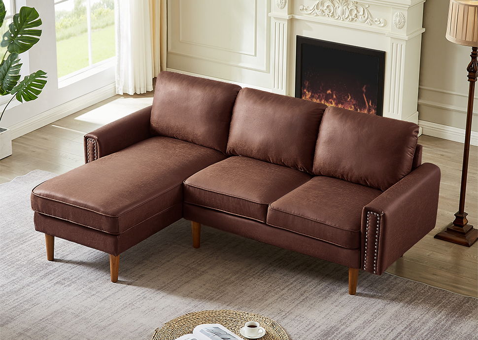 L-Shape Sofa Couch With Chais Mid-Century, Strong Leg And Design That Will Complement Any Living Space, Left Chaise