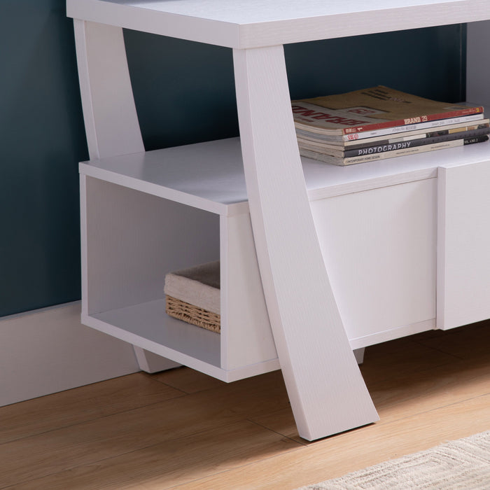 TV Stand With Two Shelves, One Drawer, And Side Shelf Modern Entertainment Center For Media Storage - White