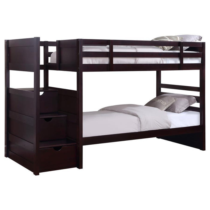 Elliott Bunk Bed - Elliott Twin Over Twin Stairway Bunk Bed Cappuccino