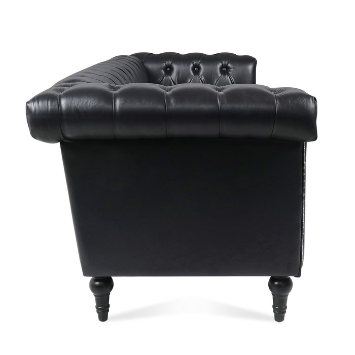 Traditional Square Arm Removable Cushion 3 Seater Sofa - Black