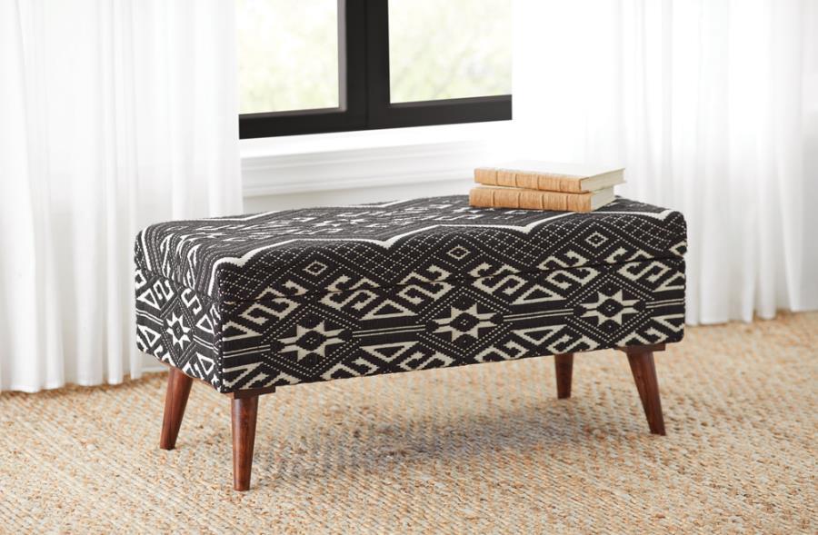 Accent : Benches & Ottomans - Black - Upholstered Storage Bench Black And White