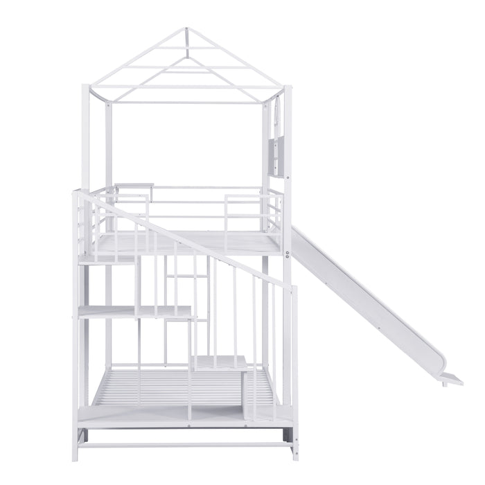 Twin Over Twin Metal Bunk Bed With Slide And Steps