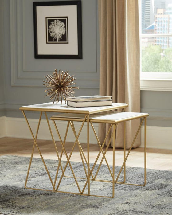 2-piece Nesting Table Set White And Gold