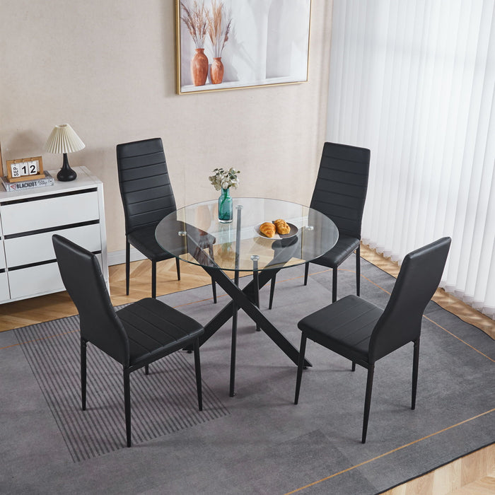 5 Pieces Dining Set, Table Metal Leg Mid-Century Dining Table For 4 - 6 People With Glass Table Top, Pedestal Dining Table