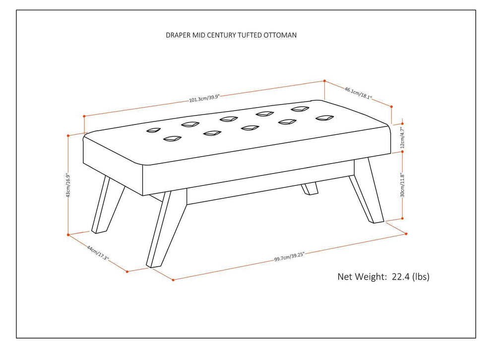 Draper - Mid Century Tufted Ottoman Bench