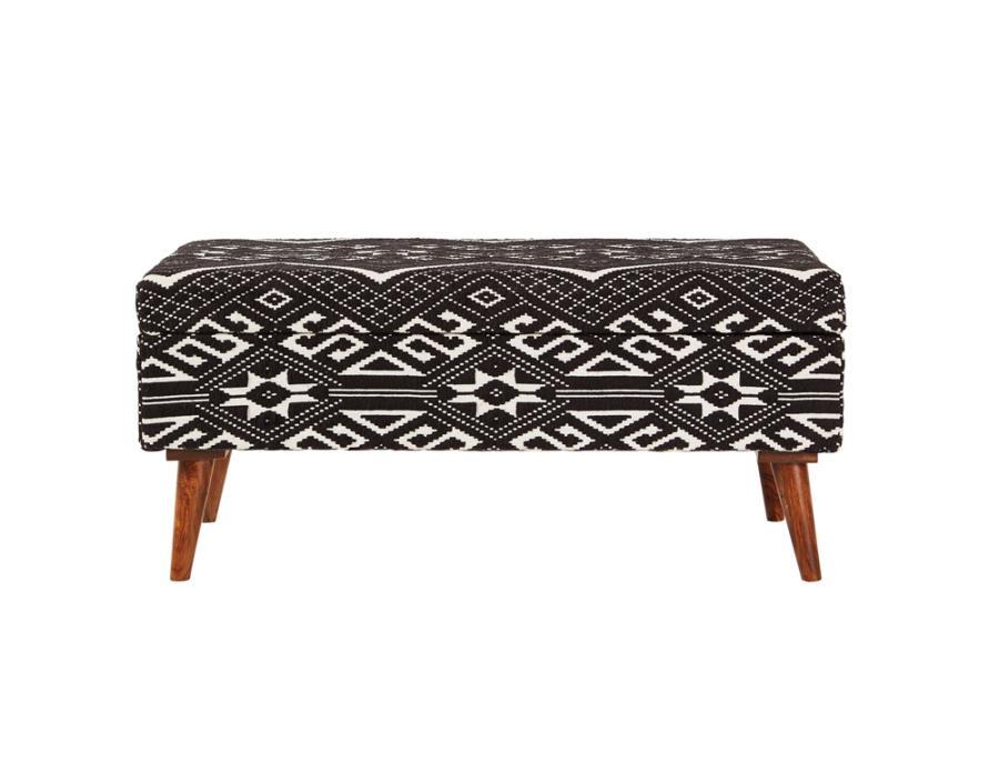 Accent : Benches & Ottomans - Black - Upholstered Storage Bench Black And White