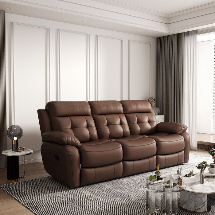 Genuine Leather Non-Power Reclining Sofa With Drop Down Table, Stainless Steel Cupholders And Magazine Bag