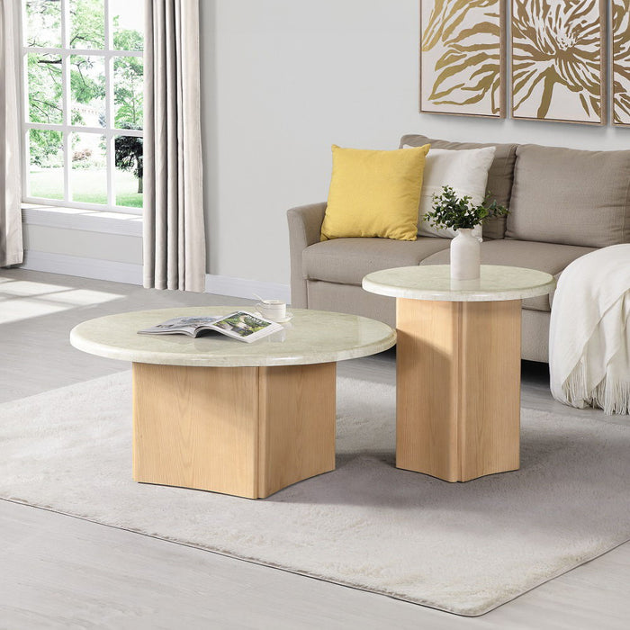 Qwin - Coffee Table With Marble Top - Oak