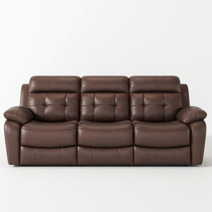 Genuine Leather Non-Power Reclining Sofa With Drop Down Table, Stainless Steel Cupholders And Magazine Bag