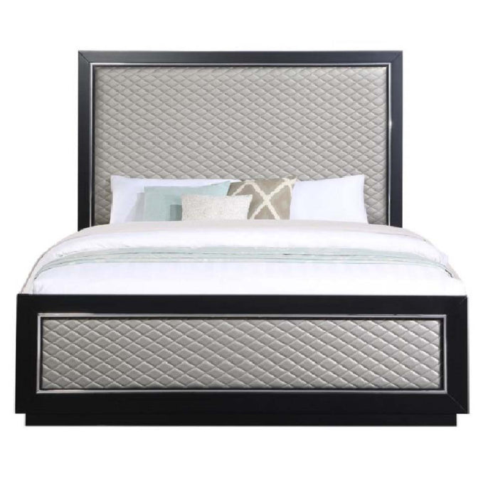 Nicola - Queen Bed - Silver PU & Black Finish