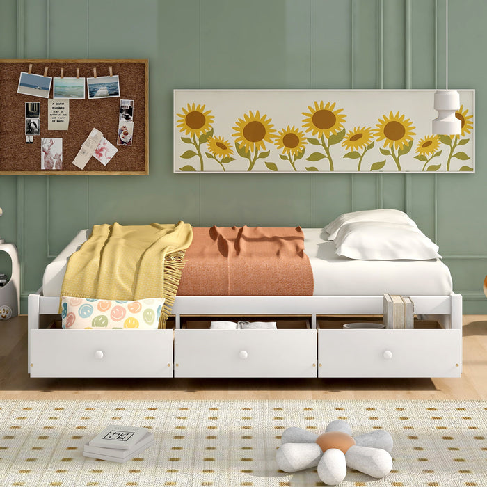 Twin Size Platform Storage Bed With 3 Drawers - White