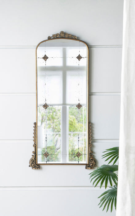 Antique Arched Mirror With Metal Frame, Full Length Mirror For Living Room Bathroom Entryway - Gold