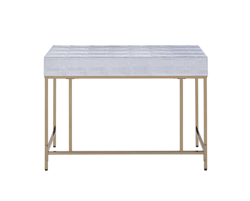 Piety - Vanity Desk - Silver PU & Champagne Finish