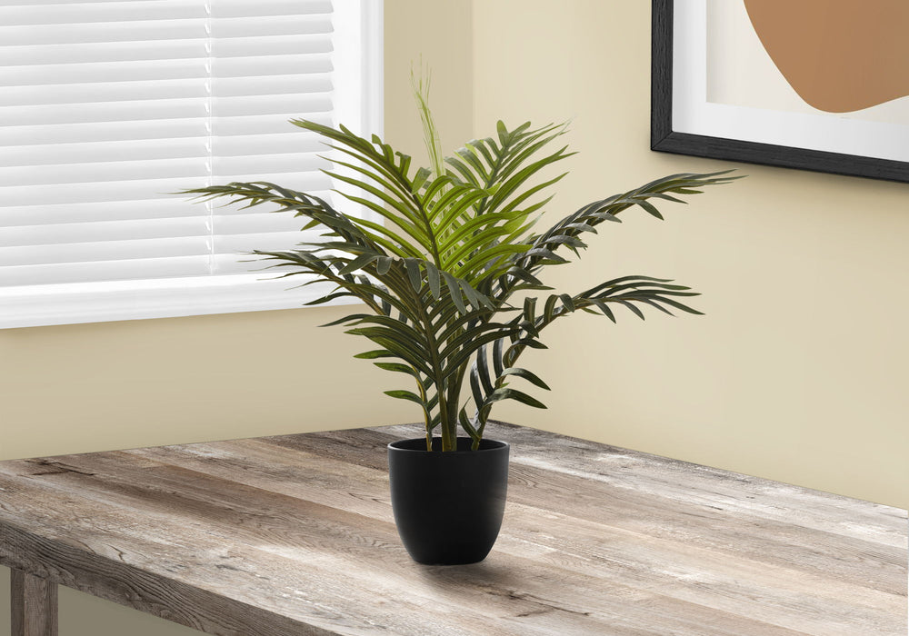 Artificial Plant, 20" Tall, Palm, Indoor, Faux, Fake, Table, Greenery, Potted, Real Touch, Decorative - Green / Black