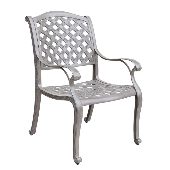 Heritage Grey Outdoor Aluminum Dining Arm Chair With Cushion - Gray