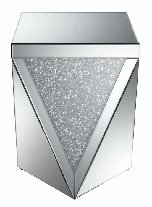 Square End Table With Triangle Detailing Silver And Clear Mirror