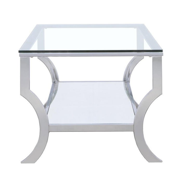 Living Room: Glass Top Occasional Tables - Rectangular Coffee Table With Mirrored Shelf Chrome