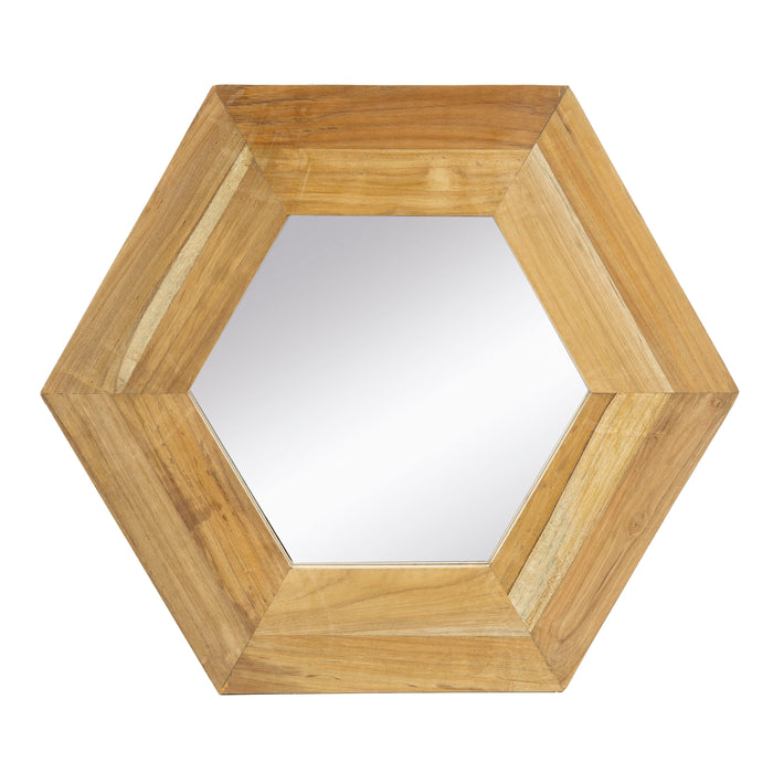 Hexagon Mirror With Natural Wood Frame, Wall Decor For Living Room Bathroom Hallway