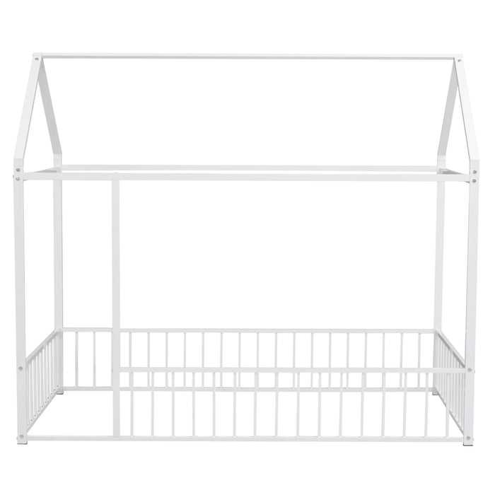 Twin Size Metal Bed House Bed Frame With Fence, For Kids, Teens, Girls, Boys