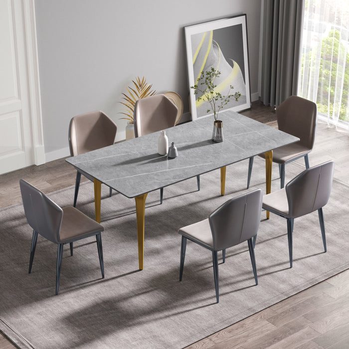 70.87" Modern Artificial Stone Gray Straight Edge Golden Metal Leg Dining Table, Can Accommodate 6-8 People - Gray